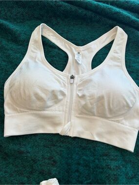 90 Degree By Reflex White Front-Zip Racerback Sports Bra